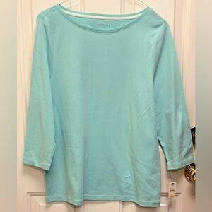 Talbots Light Blue Boatneck 3/4 Sleeve Top